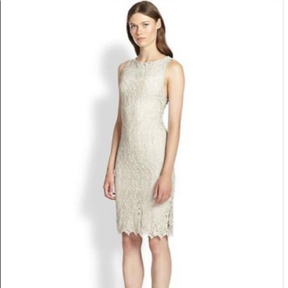 Alice + Olivia Grey Metallic Lace Sheath Dress - Picture 1 of 8